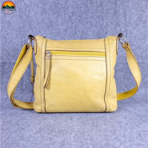 Fossil Crossbody Bag Mustard Yellow Genuine Leather Adjustable Strap Lagenlook - Picture 2 of 16